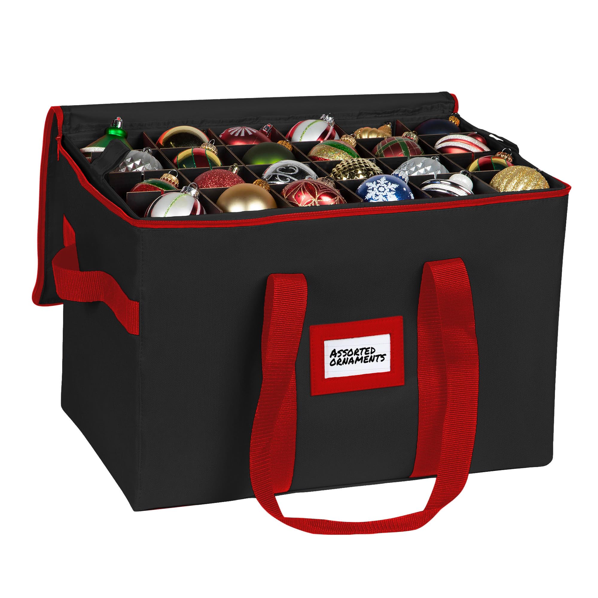 Christmas Ornament Storage Container,Box Stores Up to 128-3 inch ornaments, Adjustable Dividers, Large Organizer Bin to Protect and Store Holiday Décor - Black